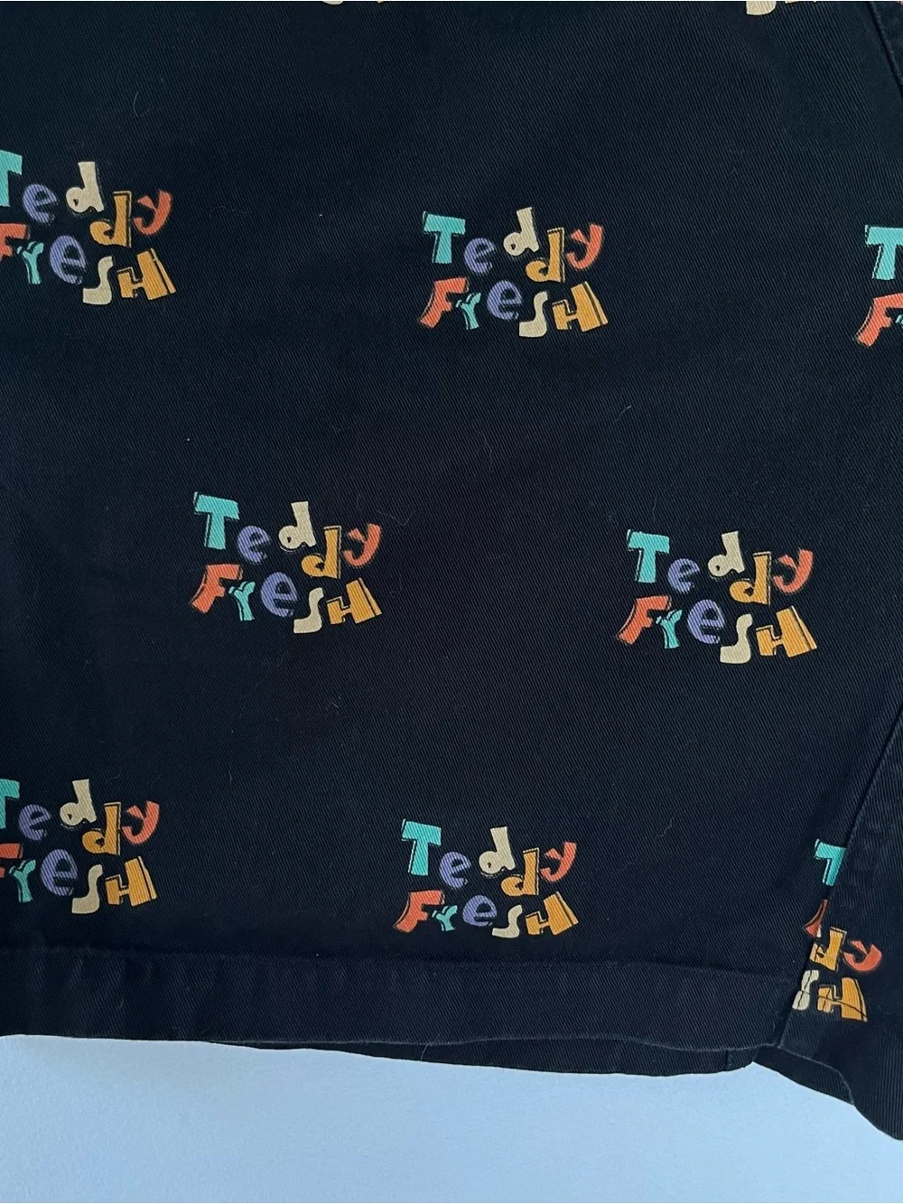 Teddy Fresh Men Retro Logo Black Camp Shorts Pockets Elastic Waist Size M Cotton